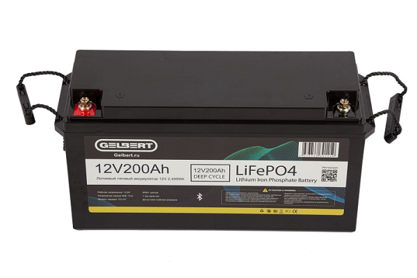 Литиевый тяговый аккумулятор Gelbert LiFePO4 (12V/200Ah/200А/2,400Wh) Bluetooth